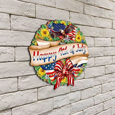 Happy 4th of July Wreath Decorative Holiday 20-Inch Handcrafted Wooden Door Decor by G. DeBrekht