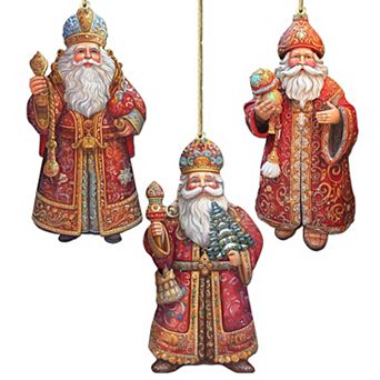 Santa Wooden Christmas Ornaments Set Of 3 By G. Debrekht