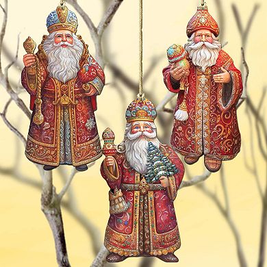 Santa Wooden Christmas Ornaments Set Of 3 By G. Debrekht