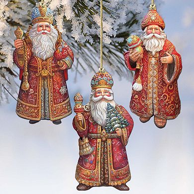 Santa Wooden Christmas Ornaments Set Of 3 By G. Debrekht