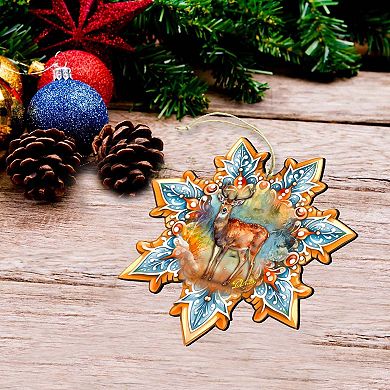 Forest Animals Snowflake Wooden Christmas Ornaments Set Of 3 By G. Debrekht
