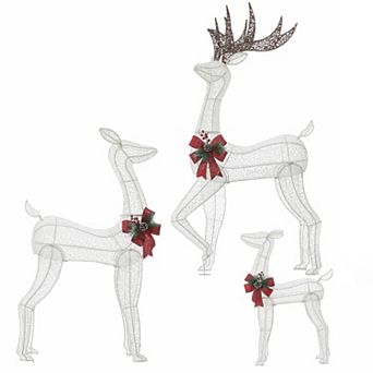 LuxenHome Set of 3 Deer Family Holiday Decoration with Lights for Indoor and Outdoor