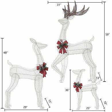 LuxenHome Set of 3 Deer Family Holiday Decoration with Lights for Indoor and Outdoor