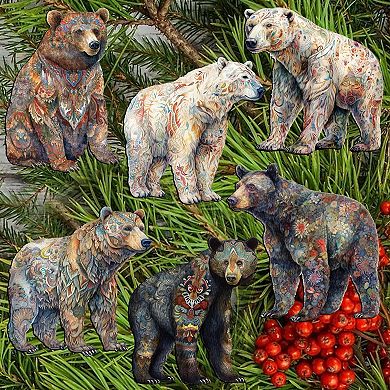 Bear Parade Wooden Clip-on Ornaments Set Of 6 By G. Debrekht