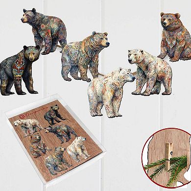 Bear Parade Wooden Clip-on Ornaments Set Of 6 By G. Debrekht
