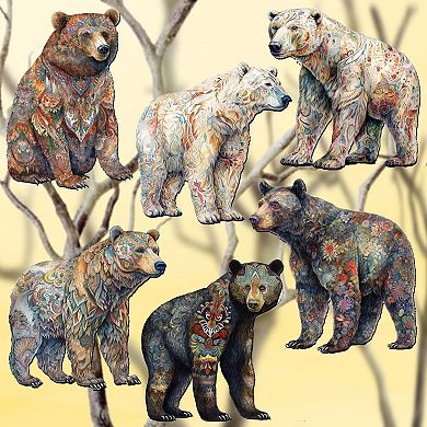 Bear Parade Wooden Clip-on Ornaments Set Of 6 By G. Debrekht