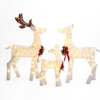 LuxenHome 3 pc Frosted Reindeer Set With Lights Outdoor Holiday Decoration