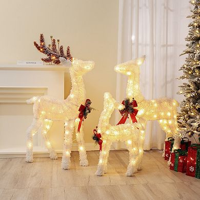 LuxenHome 3-piece Frosted Reindeer Set With Lights Outdoor Holiday Decoration