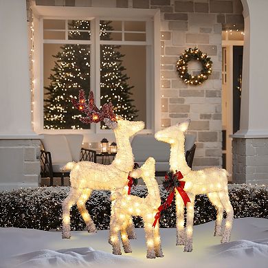 LuxenHome 3-piece Frosted Reindeer Set With Lights Outdoor Holiday Decoration