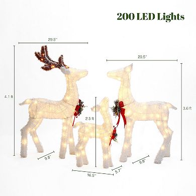LuxenHome 3-piece Frosted Reindeer Set With Lights Outdoor Holiday Decoration