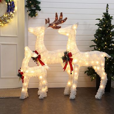 LuxenHome 3-piece Frosted Reindeer Set With Lights Outdoor Holiday Decoration