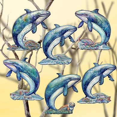 Whale's Melody Wooden Clip-on Ornaments Set Of 6 By G. Debrekht