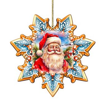 Santa Snowflake Large Christmas Wooden Ornament By G. Debrekht