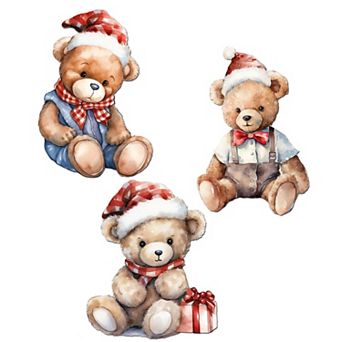 Christmas Teddy Bear Wooden Clip-on Ornaments Set Of 3 By G. Debrekht