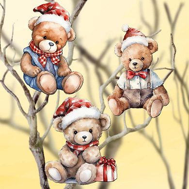 Christmas Teddy Bear Wooden Clip-on Ornaments Set Of 3 By G. Debrekht