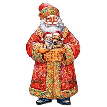 Yuletide Pets with Santa Holiday 24-Inch Handcrafted Wooden Door Hanger & Wall Art by G. DeBrekht