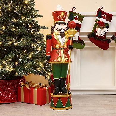 LuxenHome 3ft Tall Traditional Nutcracker King In Red With Lights