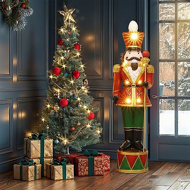 LuxenHome 3ft Tall Traditional Nutcracker King In Red With Lights