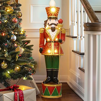 LuxenHome 3ft Tall Traditional Nutcracker King In Red With Lights