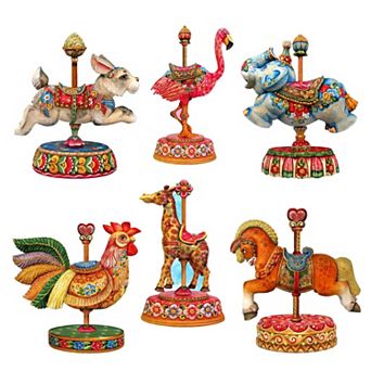 Carousel Wooden Clip-on Ornaments Set Of 6 By G. Debrekht