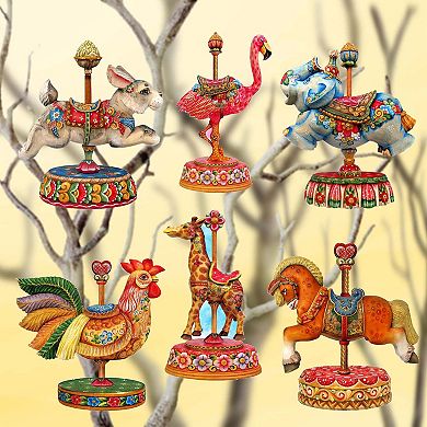 Carousel Wooden Clip-on Ornaments Set Of 6 By G. Debrekht