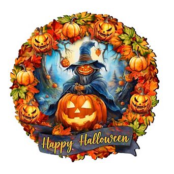 Happy Halloween Wreath 19-Inch Handcrafted Wooden Door Hanger & Wall Art by G. DeBrekht