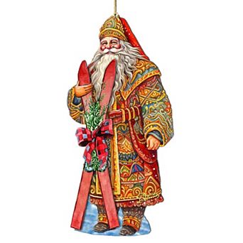 Santa's Skiing Adventure Wooden Christmas Ornaments By G. Debrekht