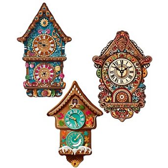 Miniature Clock Wooden Clip-on Ornaments Set Of 3 By G. Debrekht