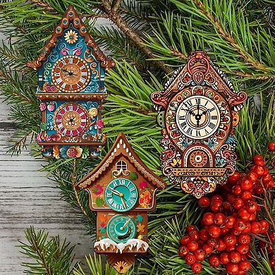 Miniature Clock Wooden Clip-on Ornaments Set Of 3 By G. Debrekht