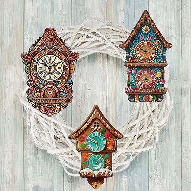 Miniature Clock Wooden Clip-on Ornaments Set Of 3 By G. Debrekht