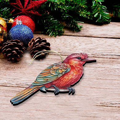 Colorful Birds Wooden Christmas Ornaments Set Of 3 By G. Debrekht