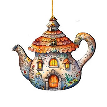 Teapot House Wooden Christmas Ornaments By G. Debrekht