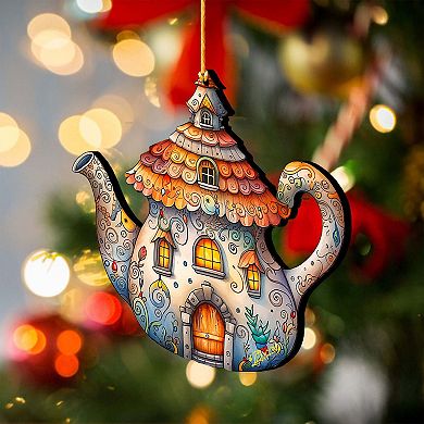 Teapot House Wooden Christmas Ornaments By G. Debrekht