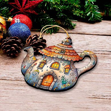 Teapot House Wooden Christmas Ornaments By G. Debrekht