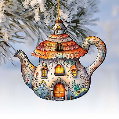 Teapot House Wooden Christmas Ornaments By G. Debrekht
