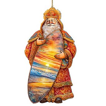 Santa's Tropical Surf Ride Wooden Christmas Ornaments By G. Debrekht