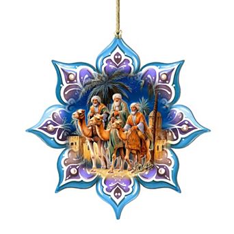 Three King's Journey Snowflake Wooden Christmas Ornaments By G. Debrekht