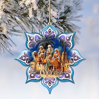 Three King's Journey Snowflake Wooden Christmas Ornaments By G. Debrekht