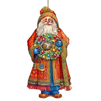 Santa's Wreath Of Joy Wooden Christmas Ornaments By G. Debrekht