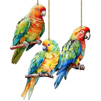 Parrots Wooden Christmas Ornaments Set Of 3 By G. Debrekht