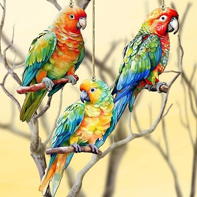 Parrots Wooden Christmas Ornaments Set Of 3 By G. Debrekht