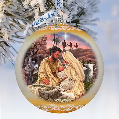 A Miracle Is Born In Gold Large Glass Ornament By D. Gelsinger