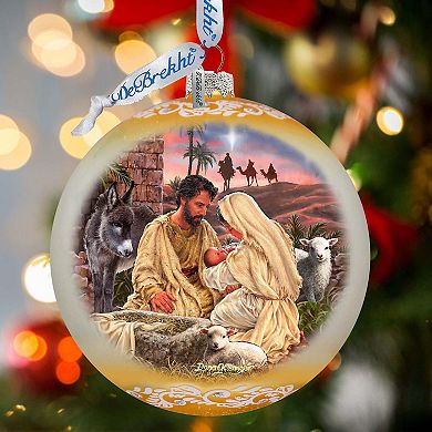 A Miracle Is Born In Gold Large Glass Ornament By D. Gelsinger