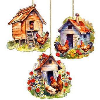 Spring On The Farm Wooden Christmas Ornaments Set Of 3 By G. Debrekht