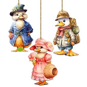 Easter Ducks Wooden Christmas Ornaments Set Of 3 By G. Debrekht
