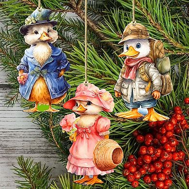 Easter Ducks Wooden Christmas Ornaments Set Of 3 By G. Debrekht