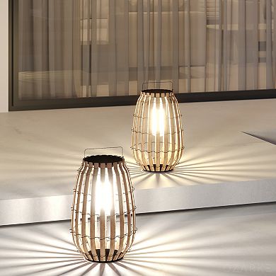 Ozarke Sky Outdoor Floor Lamp, Weather-Resistant Rattan Solar Powered