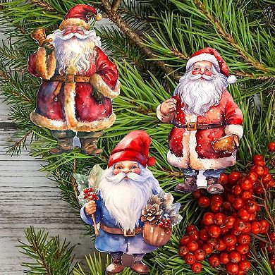 Santa Wooden Clip-on Ornaments Set Of 3 By G. Debrekht
