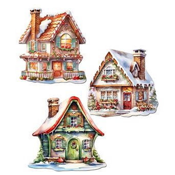 Dream Houses Wooden Clip-on Ornaments Set Of 3 By G. Debrekht