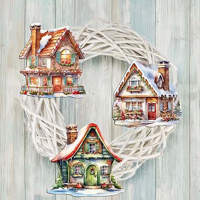 Dream Houses Wooden Clip-on Ornaments Set Of 3 By G. Debrekht